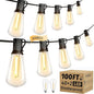 OHLUX Outdoor String Lights 100FT, Dimmable Patio Lights with 62 Shatterproof LED ST38 Vintage Edison Bulbs, 2200K Warm Connectable Hanging Lights for Outside Deck Porch Bistro Gazebos Balcony Garden