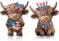 Karenhi 2 Pcs Veterans Day Highland Cow Figurines Patriotic American Flag Highland Cow Gnomes Red White and Blue Scottish Resin Statue for Home Garden Kitchen Office Tiered Tray Table Decor