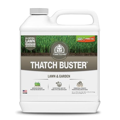 Turf Titan Thatch Buster – Natural Lawn Aerator and Grass Dethatcher – Probiotic Solution for Improved Lawn Drainage, Soil Health, and Strength (32oz)