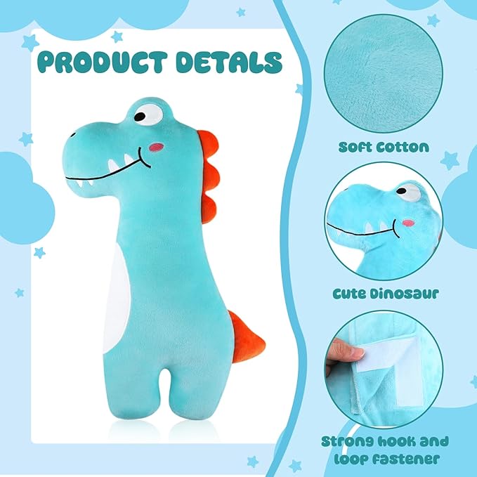 Lenwen 2 Pcs Seat Belt Pillow for Kids Cover for Boys Girls Seatbelt Cushion Pillow for Toddler Car Strap Covers for Travel Sleep Neck Head Support Pad(Blue,Dinosaur)