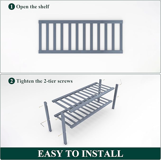 Smiry Shoe Rack, 2 Tier Bamboo Shoe Organizer, Stackable Free Standing Wooden Shoe Storage Shelf for Closet, Entryway, Front Door Entrance, Grey