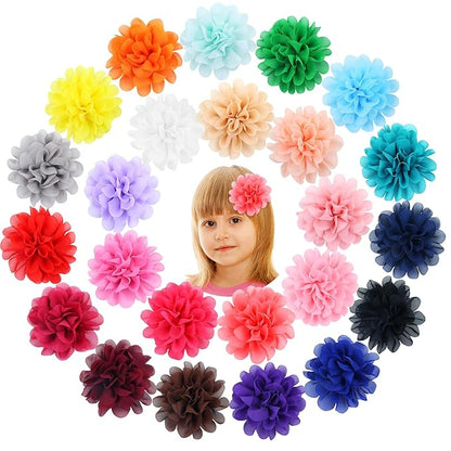 Cinaci 25 Pack Solid Big 4" Chiffon Flower Alligator Hair Clips Barrettes Hairpins Accessories for Baby Girls Infants Toddlers Kids Teens Women