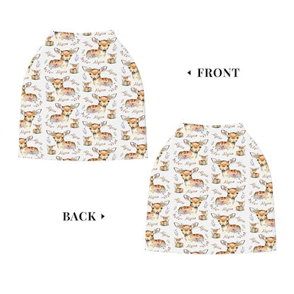 Personalized Deer Baby Car Seat Cover with Name,Multi-Use Canopy for Nursing, Strollers,Shopping Carts,Customized Breastfeeding Cover, Full Privacy,Infant Stroller Cover