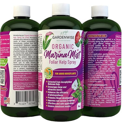 Marina Mist: Organic Aroid Plant Food & Foliar Kelp Spray - Nourish & Enhance Peace Lily, ZZ Plant, Elephant Ear, Monstera, Aglaonema, Philodendron, Pothos, Colocasias - Easy to Use (16 oz)
