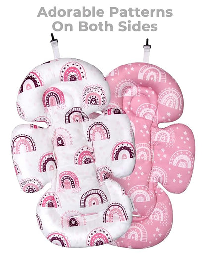 Infant Insert Compatible with 4moms Mamaroo Swing and Infant Carseat, Including 3 Replacement Balls, Reversible Newborn Insert for Baby Swing, Stroller, Bouncer, Soft Fabric - Mauve Rainbow