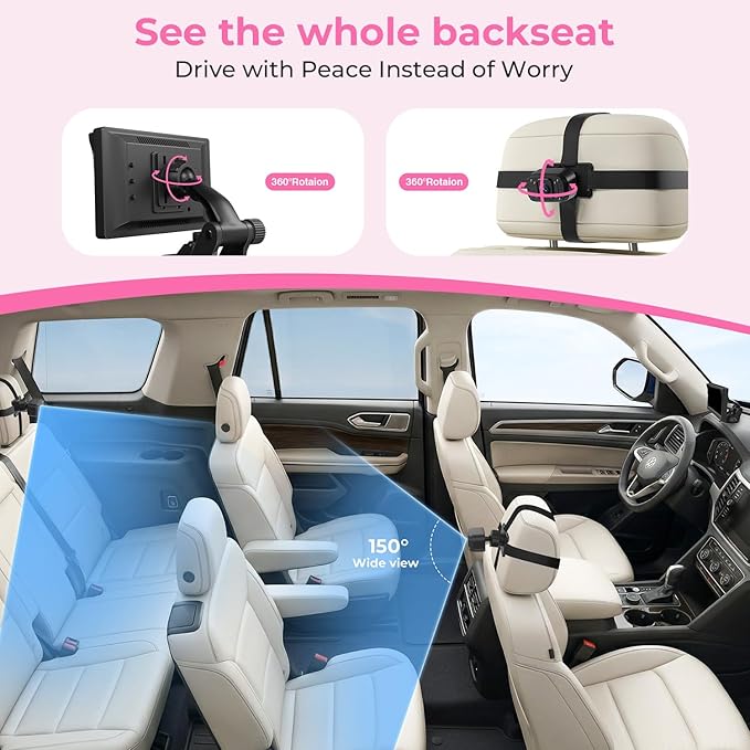 Itomoro Baby Car Camera HD 1080P Dual-Channel Display Car Baby Camera with 2 IR Night Vision Camera, Easily Install 4.3'' Car Camera for Baby with Crystal Clear Wide View for Rear Facing Seat