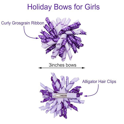 Yxiang 2PCS Purple Korker Bows for Girls 3'' Curly Bow Hair Clip Ribbon Ponytail Bows Alligator Clip Hair Barrette for Girls Toddlers Kids