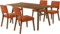 Armen Living Channell Mid Century Modern 5 Piece Walnut Wood Dining Table Set with Orange Fabric