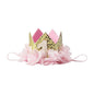 Nishine Gold Glitter Crown Headband Pink Flower Crown Tiara Hairband for Baby Birthday Party Supplies Photo Props (Chiffon& 1)