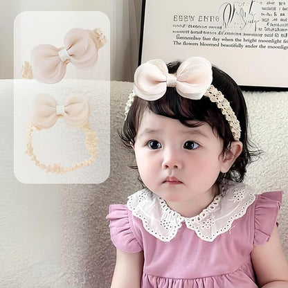 Cute Lace Bow Baby Girls Headbands Large Knot Hair Band Soft Chiffon Hairband Elastic Shower Hair Accessories for Newborn Infant Toddler Kids (Off White C, Elastic)