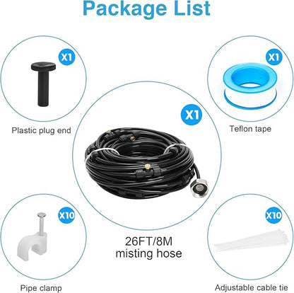 Bonviee Misters for Outside Patio, 26FT (8M) Patio Misting System, Outdoor Misters for Patio Cooling, 7 Brass Mist Nozzles, 3/4" Adapter, DIY Water Misters for Cooling Outdoor Garden Greenhouse
