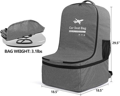LUXJA Car Seat Travel Bag, Airplane Bag with Padded Backpack Straps and Adjustable Waist Straps for Travel (Fits Most Major Car Seat), Gray