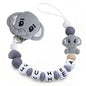 Personalized Pacifier Clip with Name Custom Pacifier Holder for Baby Boys and Girls (Gray Elephant)