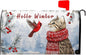 Hello Winter Cat Mailbox Cover Cardinal Bird Mailbox Covers Magnetic Snow Snowflake Post Letter Box Cover Standard Size 21x18 inch for Garden Outdoor Yard Decor