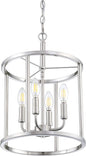 4 Light Hanging Lantern Pendant Light Fixture Geometric Chandelier,Brushed Nickel Finish Adjustable Chain Metal Cage Pendant Lighting for Kitchen Island Dining Room Foyer