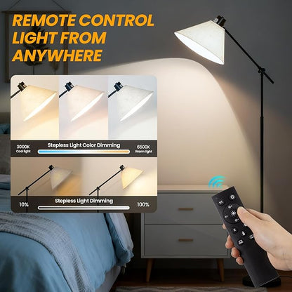 Remote Floor Lamp for Living Room and Bedroom - Modern Tall Standing Lamps with Led Bulb and Dimmable Light - Black Arc Stand Lights with Shade for Home Decor, Office, Reading and Corner