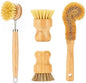 Bamboo Dish Brushes Sets 4 Tools in One Kitchen Clean Dish Scrubber