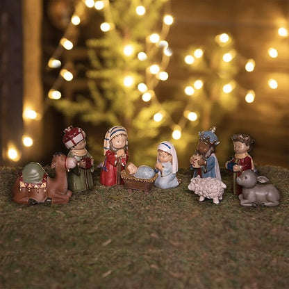 Nativity-Set Christmas-Decorations Indoor Figurines Decor - Hand-Painted Nativity Scene 9 Pieces Neman House Studio