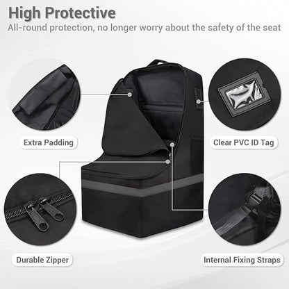 Car Seat Travel Bag - Padded, Comfortable, Durable, Roomy Gate Check Carseat Cover Backpack Fits 3-in-1，Convertible, Booster & Infant Car Seats for Airplane, Airport, Gray
