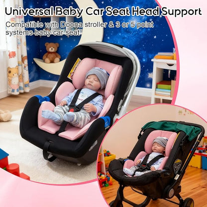Infant Car Seat Insert with Extra Headrest for Preemie to Newborn, Thickened Baby Car Seat Head Support for Girls Boys, Adjustable Baby Car Seat Cushion with Filled Natural Spong