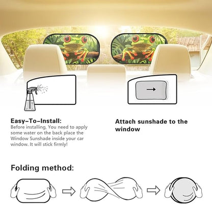 Bulopur Cute Frog Car Window Covers 2 Pack Car Shades for Back Windows Baby UV Protection Breathable Window Shade Baby in Car Universal Fit Mesh Car Window Shades
