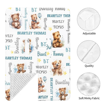 Personalized Baby Car Seat Cover Winter Custom Minky Carseat Cover Boy Girls with Name Bear Carseat Canopy Customized Car Seat Canopy Infant Carrier Covers Nursing Cover Toddler Blanket