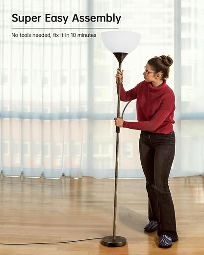 BoostArea Floor Lamps for Living Room, Standing Lamp, 71" Torchiere Floor Lamp with Reading Lamp, 3 Way Switch, Corner Floor Lamps for Living Room/Bedroom, Rustic Bronze Floor Lamp(E26 Base, No Bulb)