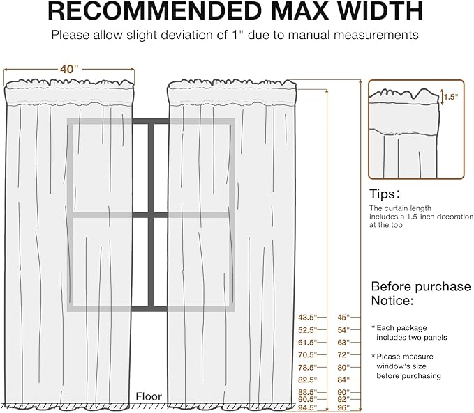 Anmao Non-See-Through Off White Privacy Semi Sheer Curtains for Living Room 54 Inch Length 2 Panels Set, Light Filtering That Let Light in Rod Pocket Window Drapes for Bedroom, 40W x 54L, Ivory White