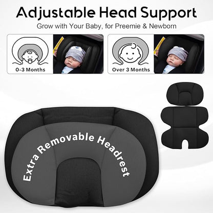 Infant Car Seat Insert with 2 Headrest for Preemie to Toddler, Thickened Baby Car Seat Head Support for Side Impact Protection, Breathabble Newborn Carseat Insert with Filled Spong