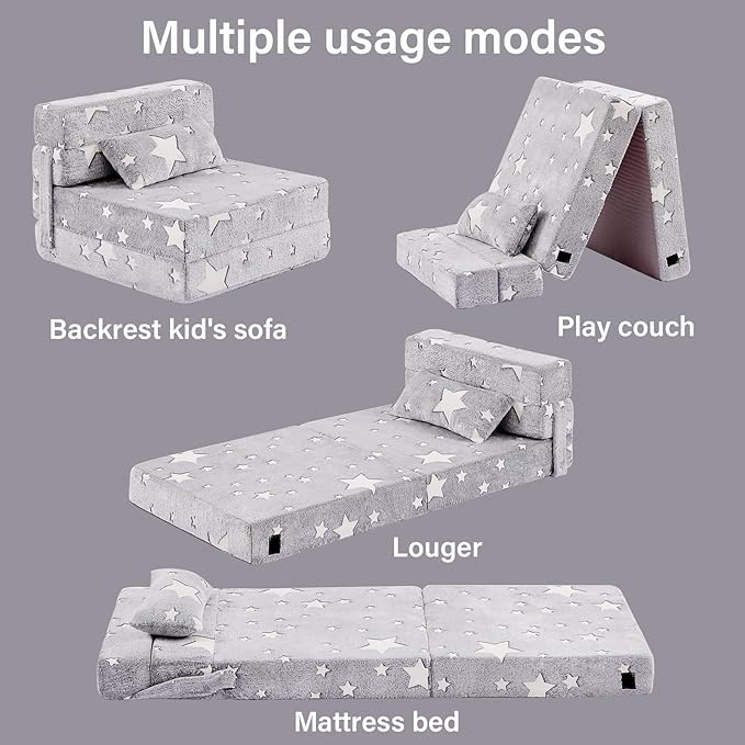 Folding Sofa Bed Floor Mattress for Kids with Pillow, Toddler Folding Floor Nap Mat for Sleeping, Child Fold Up Sofa Futon Folding Floor Lounger Chair Bed with Storage Bag