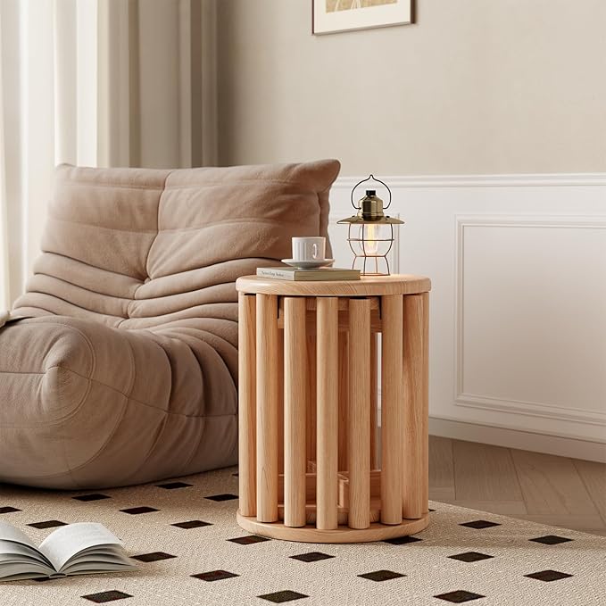 Stackable Stools Set of 4 Wooden Stools 18 Inch Stool Nesting Side Tables Nesting Coffe Table Sturdy and Durable,No Installation Required,Top Stackable Stool for Saving Space(Natural Bar stools)