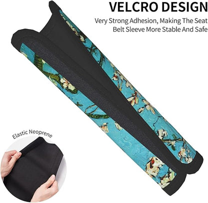 Bloom Flowers Print Seatbelt Pads Fits Cars Trucks SUV Sedans Sweat Absorption Car Seatbelt Strap Cover, Auto Interior Accessories Protector