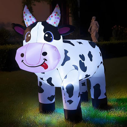4FT Christmas Spring Farm Ranch Inflatable Cute Farm Cow Blow up Decoration with LED Light Outdoor Indoor Yard Graden Lawn Party Holiday Decor
