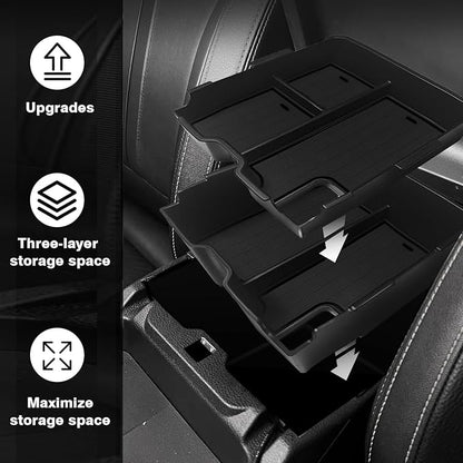 Muslogy Center Console Organizer Compatible with Ford Ranger 2024 2025 2026 & Raptor Accessories Two-Layer Storage Box Insert Tray Secondary Storage Divider Armrest Tray ABS Material Glove Box (Black)