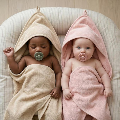 Hooded Baby Towels - 100% Organic Cotton Baby Bath Towels, 32" x 32" Super-Soft and Absorbent Baby Towels for Newborn Baby Girls 2-Pack (Blush/Fog)