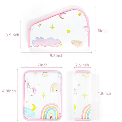 Kids Seat Belt Cover Pads, Soft Seat Belt Adjuster for Kids, Pea Pod Children Universal Shoulder & Belly Protective Padding, Breathable Car Seat Strap Cushion Covers for Boys Girls (Unicorn)