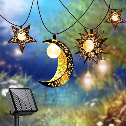 Beautyard Solar String Lights Outdoor Star Moon Sun 13Ft 153In Led Solar Powered Decorative Lights for Garden Patio Yard Trees Mothers Birthday Gifts Party (Warm White) (Star Moon Sun String Lights)