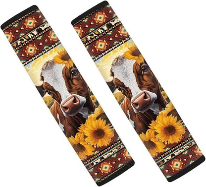 AFPANQZ 2PCS Cute Safety Seat Belt Cushion Cow with Sunflower Automotive Seat Belt Pillow Car Seats Accessories Driver Shoulder Protectors Universal Backpack Laptop Bags Straps Pads