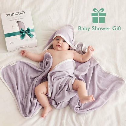 Momcozy Hooded Baby Towel, 2 Pack and Cotton Bath Towel with Hooded, Large 35 X 35 Inch, Baby Towel Set for Boy or Girl,Infant and Kid, Ink Wash Leaves