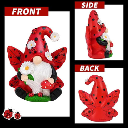 Ladybug Gnomes Decorations Resin Ladybug Figurines Decor Spring Kitchen Decor Gifts for Women Summer Garden Gnomes Decorations Ladybug Gnomes Garden Gnomes Decor Lawn Outdoor Decor