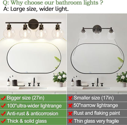 Indoi 4-Light Bathroom Light Fixtures, Oil Rubbed Bronze Bathroom Lights Over Mirror with Clear Glass Globe Shade, Vanity Lights for Bathroom Kitchen Living Room Hallway Cabinet Bedroom Porch