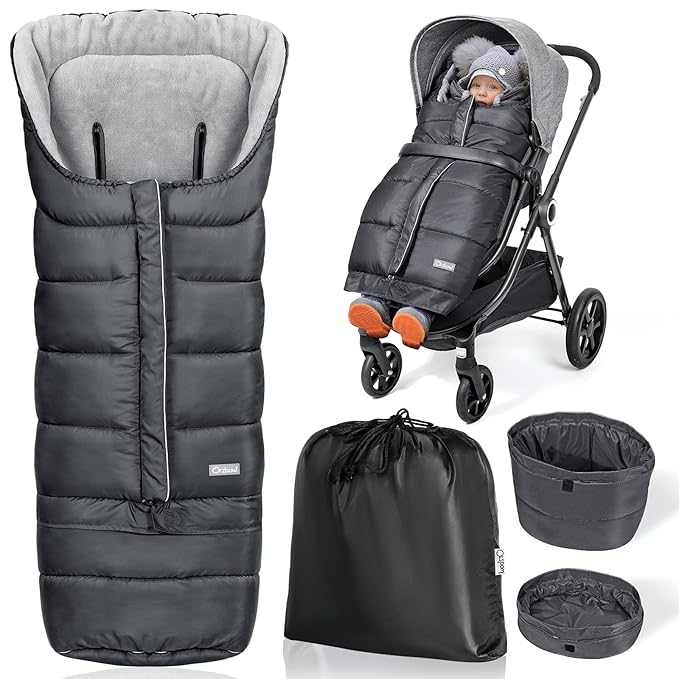 Orzbow Universal Stroller Bunting Bag with Extra Footmuff for Toddler, Kids, Warm Waterproof Stroller Blanket, Winter Cover, Baby Bunting Bag - Protect Babies from Cold Winds, Dark Grey