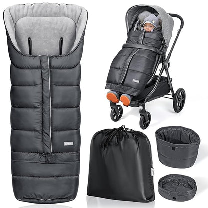 Orzbow Universal Stroller Bunting Bag with Extra Footmuff for Toddler, Kids, Warm Waterproof Stroller Blanket, Winter Cover, Baby Bunting Bag - Protect Babies from Cold Winds, Dark Grey
