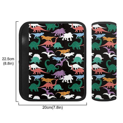 ENLACHIC Baby Car Seat Belt Cover, Cute Dinosaur Print Car Seat Shoulder Strap Pads, Infant Car Seat Cushion Safety Seatbelt Protector for Kids Boys Girls,Black Dinosaur