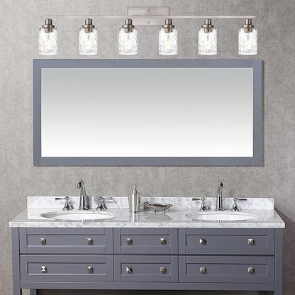 MELUCEE 6-Light Bathroom Vanity Light Brushed Nickel Finish with Clear Hammered Glass Shade, Industrial Wall Light Fixtures for Bath Mirror Bedroom Dressing Table (Patent No.: US D963914 S)