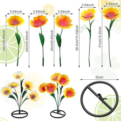 2 Pack Metal Flowers for Outdoor, Decorative Garden Stakes Yard Art, Outdoor Spring Garden Stake Summer Decor Bouquet of Poppy Flower Rustic Handcrafted Items for Lawn Porch Fence(Yellow)
