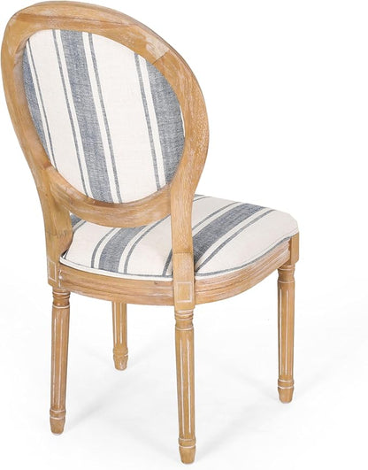 Christopher Knight Home Phinnaeus Dining Chair Set, Set of 4, Wood, Dark Blue Stripes + Light Beige + Natural