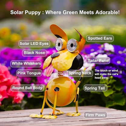 Solar Dog Statue Lights Outdoor Metal Yard Art - Funny Puppy Statue for Garden Patio Decor Lawn Ornaments(Sitting Dog)