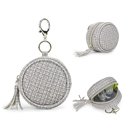 MOMIGO Pacifier Case Bag - Leather Pacifier Holder with Clip for Diaper Bag Stroller Purse Charm, Holds 2 Pacifiers Outdoor Travel (Weave Grey)