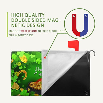 Happy St Patrick's Day Mailbox Cover Magnetic Large Size 25.5" X 21" Shamrock Clovers Rainbow Green Hat Oversized Mailbox Covers Gold Coins Patrick Mail Post Letter Box Wrap Outdoor Decor